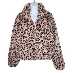 Know One Cares Women's Plush Leopard Print Full Zip Jacket, Pockets Sz M (1202)
